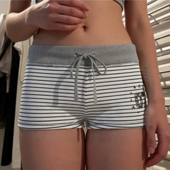Cyflymder Euramerican Casual Soft All Match Shorts Y2k Constrast Color Striped Summer Punk Hot Pant Harajuku High Street Lazy Punk Trouser