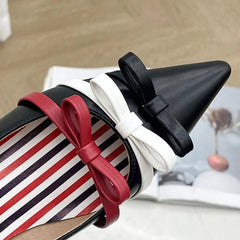 Cyflymder Sweet Bow Mixed Color Pointed Toe Designer Shoes Women Comfort Shallow Flats Elegant Dress Party Shoes Ladies Zapatos De Mujer