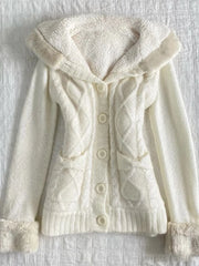 Cyflymder Vintage Coquette Sweater Cute Y2K Women's Warm Clothing Sweet Knitwear Pretty Solid Charming Thick Slim Lovely Harajuku Cardigan