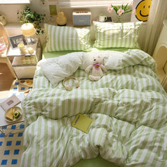 Cyflymder Green Striped Comforter Set Full 3PC Bedding