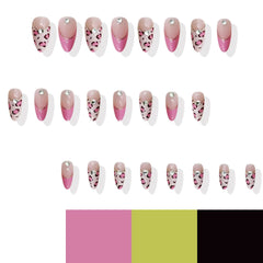 Cyflymder 24pcs Pink Leopard Print Fake Nail Tips y2k Spicy Girls French Almond Press on Nail Wearable Detachable Sweet Korean False Nails