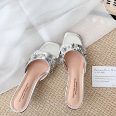 Cyflymder Fashion Glitter Luxury High Heels Slippers Women Slip on Open Toe Summer Slippers Woman Stiletto Heels Party Shoes 756