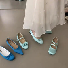 Cyflymder Square Toe Shoes Woman Comfortable And Elegant Modis Female Footwear Casual Sneaker Dress Summer New Rubber Flat Silk Lace-