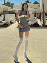 Cyflymder Stretch Sexy 2 Piece Set Women Bows Sleeveless Low Neck Crop Tops+Rivet Skirts Matching Street Party Skinny Clubwear