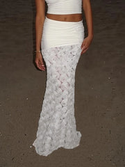 Cyflymder Holiday Drawstring Mesh Skirts Beach Style See Through Low-Waisted Maxi Skirts Women 2025 Summer Fashion Streetwear Lady