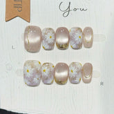 Cyflymder 10Pcs Cat Eye Handmade Press on Nails Daisy Pattern Fake Nails Wearable Stick-on Nail False Nails Накладные Ногти Uñas Postizas
