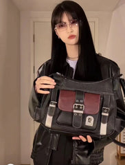 Cyflymder Vintage Y2k Grunge Crossbody Bags Women High Street Leather Messenger Bag Female Retro Moto Biker Shoulder Bag Aesthetic