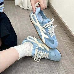 Cyflymder Women Eyelet Lace-up Round Toe Colorblock Sneakers Autumn Women Casual Daily Flats Shoes 2025 Korean Style Spring Autumn