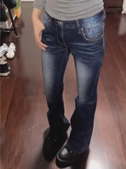 Cyflymder Y2k Vintage Low Waist Women Flared Jeans Washed Basic American 2000s Style Denim Pants Slim Gyaru Streetwear Trousers