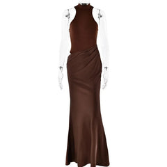 Cyflymder Satin Sexy Hollow Out Women Maxi Dress Black Sleeveless High Waist Dress Female Autumn Skinny Elegant Party Clubwear