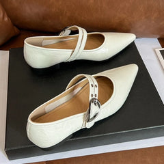 Cyflymder Pointed French Retro Low Heel Flat Heel Mary Jane Shoes for Women Spring New Style One Straw Style Single Shoes for Women