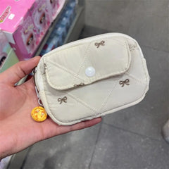 Cyflymder Portable Embroidered Bowknot Coin Purse Lightweight Kawaii Mini Canvas Storage Bag Jewelry Packing Sweet Earphone Case Travel
