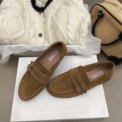 Cyflymder Retro French Style Smooth Leather Flats Women's Single Shoes Autumn Collection Comfortable Casual Loafers For Ladies