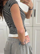 Cyflymder Casual Patchwork Striped T Shirt Fake 2 Piece Basic Halter O-Neck Short Sleeve Tees Women 2025 Summer Fashion Streetwear