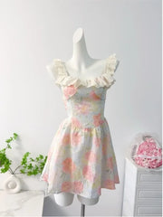 Cyflymder Boho Ruffles Prined Floral Mini Dress For Women Slim Fit Korean Fashion Holiday Beach Sexy Summer Dress Straps Cute Party Dress