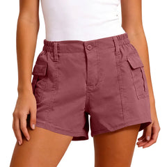 Cyflymder Women's Straight-leg Denim Shorts (non-stretch), Trendy Cargo Denim Shorts, Solid Color High-waisted Shorts with Pockets