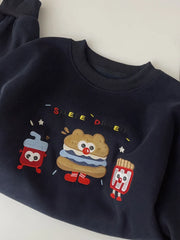 Cyflymder Korean Casual All Match Thick Fleece-lined Cartoon Jacquard All Match Loose Solid Sweatshirts