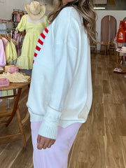 Cyflymder Women s Casual Long Sleeve Round Neck Knit Sweater with Vintage American Flag Print Loose Pullover for Spring