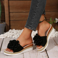Cyflymder Women's Wedges Slippers 2025 Summer Beach Platform Sandals Fashion Flower Slippers Women High Heels Beach Slippers Slides