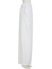 Cyflymder Casual Solid Wide Leg Pants Basic Button Mid-Waisted Straight Pants Women 2025 Streetwear Kpop Sporty Activewear Lady