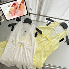 Cyflymder Summer Women Korean Stylish Mini Halter Dress Fairy Frock Backless A-line One-Piece Evening Party Coquette Gyaru Shoujo