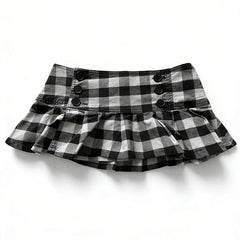 Cyflymder New Euramerican Low Waist Sweet Cool Girl Skirts Y2k Aesthetic Constrast Color Plaid Pleated Jupe Harajuku Buttons Design Skirts