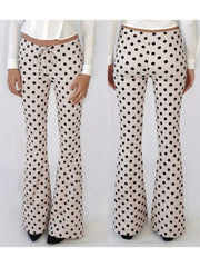 Cyflymder Women s Polka Dot Print Drawstring Flare Leg Trousers with Low Waist Design Perfect for Any Season and Occasion