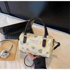 Cyflymder Harajuku Style Heart Star Print Canvas Bag Women Sweet Cute Boston Bag Ladies Versatile Fashion Trendy Handbag Y2k Aesthetic New