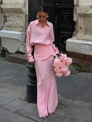 Cyflymder Women Chic Office 3Piece Set Classic Lapel Loose Blouse+Single Breasted Mini Skirts+Solid Maxi Bottoms Female Streetwear