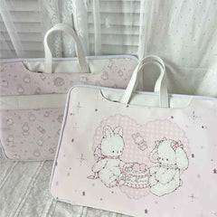 Cyflymder Sweet Cute Cartoon Laptop Sleeve Handbag Women Rabbit Print Shockproof Waterproof Notebook Carry Bag Ladies Commute Protective