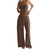 Cyflymder Simple Plain Color Chic Sexy Camisole Top and Long Pants Fahionable Suit for Lady Casual Soft and Comfortable Homewear Set