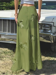 Cyflymder Sexy Embroidery Sequined Long Skirt Women Solid High Waist Slim Straight Skirts Summer Autumn Lady Chic Beach Vacation Clothes