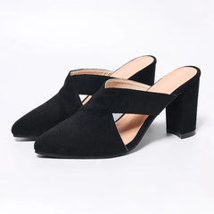 Cyflymder Leopard print pointy head high heel slippers female new summer outside wear big yards Baotou half slippers