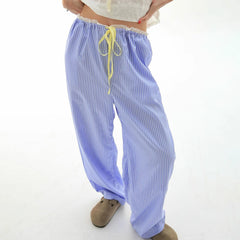Cyflymder Women Loose Pants Stripe Print Drawstring Elastic Waist Trousers Spring Summer Casual Sweatpants Streetwear