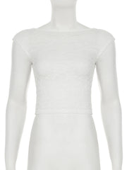 Cyflymder Holiday Slim Lace Backless Bandage Cropped T-Shirt See Through Sexy O-Neck Short Sleeve Tees Women 2025 Summer Fashion