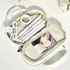 Cyflymder 1 Piece Cute Simplicity Kitten Pencil Case for Kids Beige Color Cat Puppy Pencil Pouch Large Capacity Stationery Storage Bag