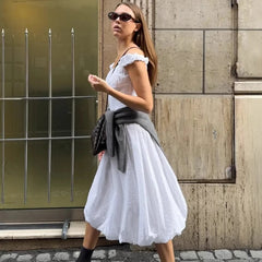 Cyflymder Women Jacquard Off-The-Shoulder Dress Summer New French Hollow Embroidery Slim Flower Bud long Dress Female Banquet Dress