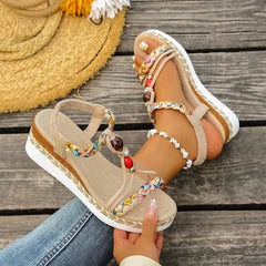 Cyflymder Fashion T-Strap Platform Sandals for Women New Mix Color Elastic Band Wedge Sandals Woman Summer Daily Open Toe Sandalias Female