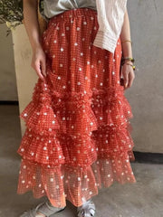Cyflymder French Vintage Floral Ruffle Midi Skirt Women Sweet High Waist Layered A Line Skirts New Design Fashion Harajuku Fairy Clothing