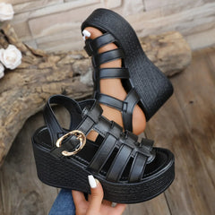 Cyflymder Platform Sandals Breathable Summer Ankle Buckle Women Wedge Sandals Patchwork Comfort Non-slip Soft Sole Gladiator Shoes Women