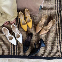 Cyflymder Summer Buckle Latch Design Low Heel Shoes Women Shallow Mouth Comfort Shoes Relaxation Comfortable Women Low Heel Shoes 5667