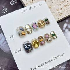 Cyflymder 10Pcs Autumn Handmade Press on Nails Brown Square Fake Nails Wearable Stick-on Nails Short False Nail 네일팁 Накладные Ногти Uñas