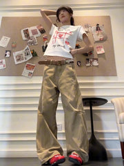 Cyflymder American i Color Straight Leg Jeans Women's Spring Summer Wide Leg Pants Loose Slimming Design Sense Floor-Length Trousers