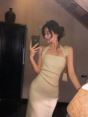 Cyflymder Halter Dress for Women Elegant Midi Bodycon Dress Ladies Solid Strapless Clothing Femme Fashion Summer Vestidos