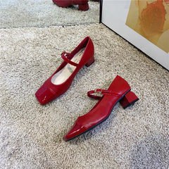 Cyflymder Women Shoes 2025 Spring Pumps Mary Jane Sweet Patent Leather Sandals Ladies Latest Square Heel Lolita Brief Retro African New Bl