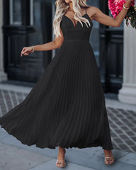 Cyflymder Elegant A-line Evening Dress Women Sexy V-Neck Sleeveless Pleated Dress Causal Flowy A Line Maxi Dress