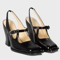 Cyflymder Temperament Thick Heel Sandals Summer New Square Head Shallow Mouth Metal Buckle Anti-slip Wear-resistant High Heels