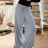 Cyflymder Women Wide Leg Pants K Style Casual Trousers with Ripped Details Natural Waist Full Length All Season Daily Wear