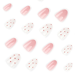 Cyflymder 24pcs INS Sweet Pink Fake Nails White French Almond Press on Nails Sweet Girl Korean Style Wearing False Nail Patches