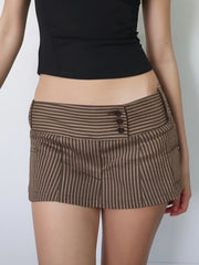 Cyflymder Casual Basic Printed Striped A-Line Skirts Y2K Sexy Slim Low-Waisted Mini Skirts Women 2025 Summer Fashion Streetwear